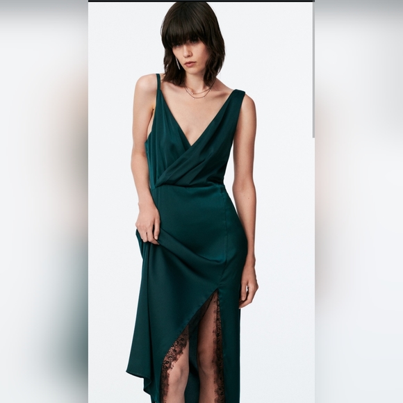 Zara | Dresses | Zara Green Satin Effect Lace Slip Dress Size Xs | Poshmark